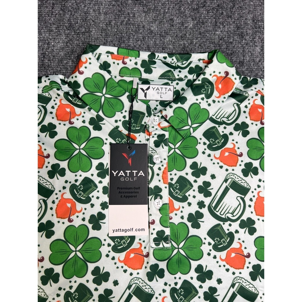 Yatta Golf Mens Large Leprechaun Luck Polo Shirt St Patricks Day‎ Green Clover - Picture 4 of 10